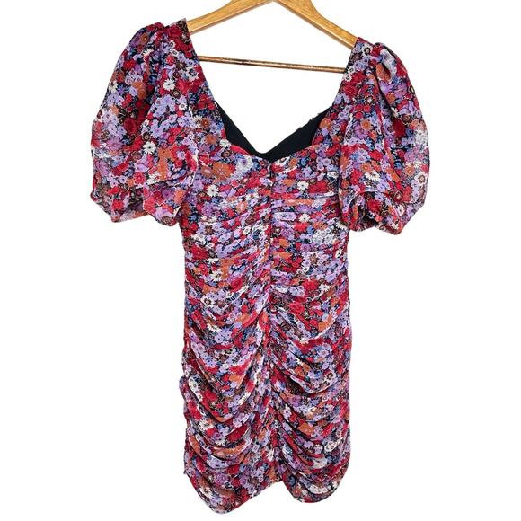 ZARA Mini Dress Size S Coquette Floral Ruched Puffed Sleeves Twee Sweet - Picture 3 of 8